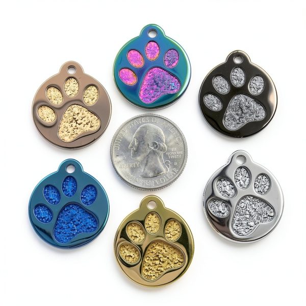Engraved Cat Tag PetANTastic Round Paw Print Stainless Steel - 5-1