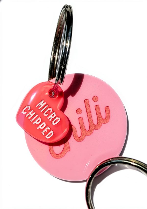 Small Microchipped Pet Tag Charm – Haven Print Co. Pink Heart 0.7" ID-2