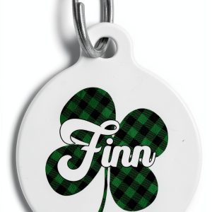 Plaid Shamrock Pet Id Tag Retro Charm for Cats & Dogs – Green Generic-0