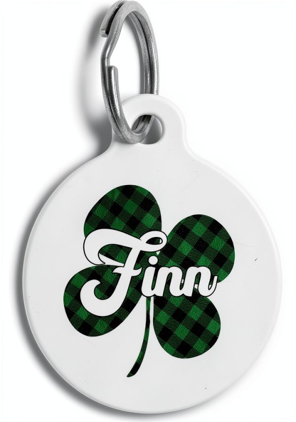Plaid Shamrock Pet Id Tag Retro Charm for Cats & Dogs – Green Generic-0