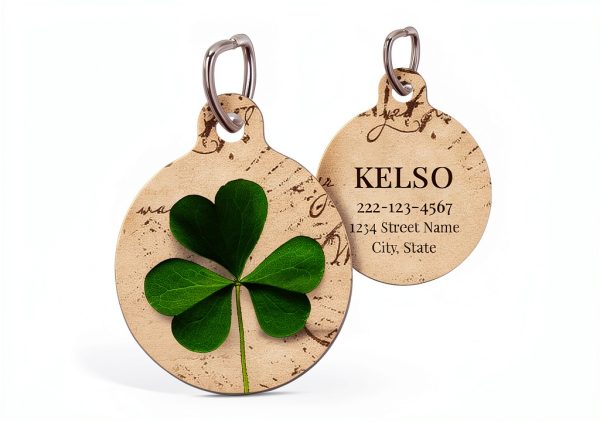 Shamrock Pet Id Tag Generic Charm for Cats and Dogs Green Beige Tag-1