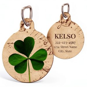 Shamrock Pet Id Tag Generic Charm for Cats and Dogs Green Beige Tag-0