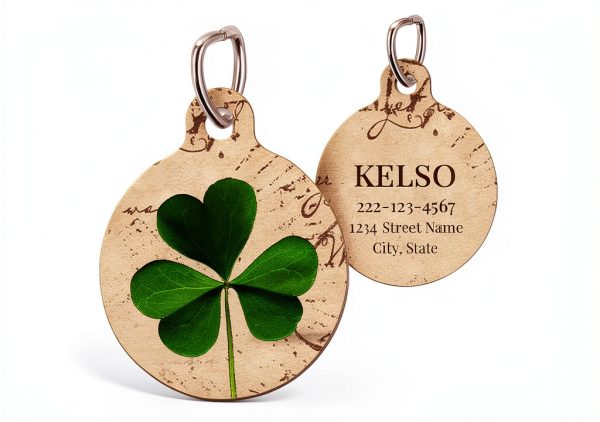 Shamrock Pet Id Tag Generic Charm for Cats and Dogs Green Beige Tag-0