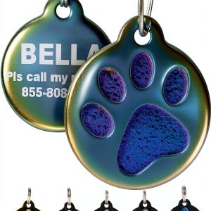 Engraved Cat Tag PetANTastic Round Paw Print Stainless Steel - 5-0