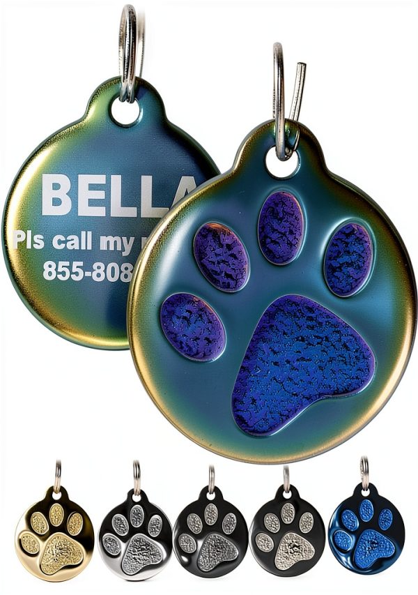 Engraved Cat Tag PetANTastic Round Paw Print Stainless Steel - 5-0