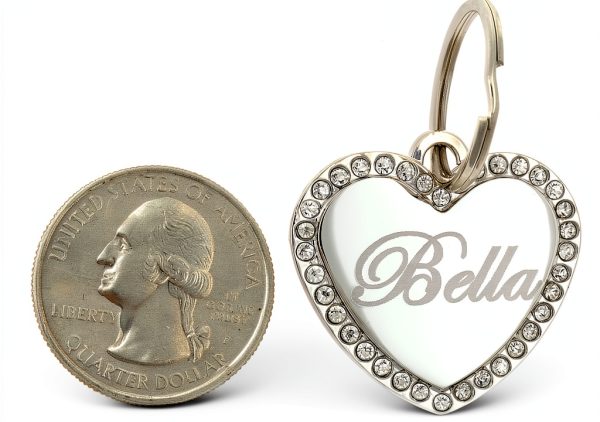 Custom Engraved Stainless Steel Heart Rhinestone Pet ID Tag by Yippo-2