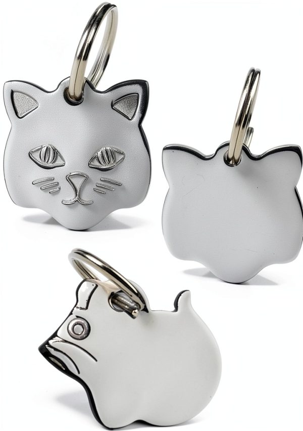 Cat ID Tag GoTags Personalized Stainless Steel Kitty Face Tag 1" x 1"-1