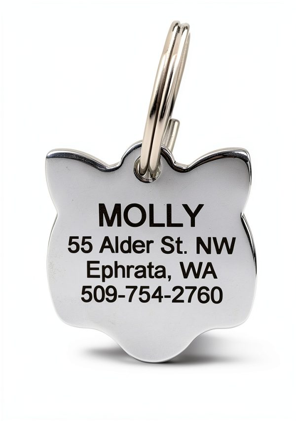 Cat ID Tag GoTags Personalized Stainless Steel Kitty Face Tag 1" x 1"-2