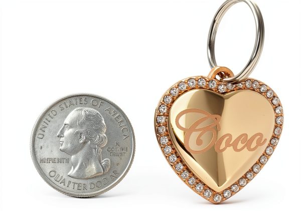 Custom Engraved Rose Gold Heart ID Tag for Cats and Dogs Yippo-2