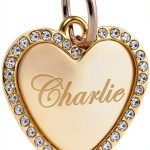 Custom Engraved Personalized Gold-Plated Medium Heart Rhinestones Pet Jewelry ID Tag for Casual Use-0
