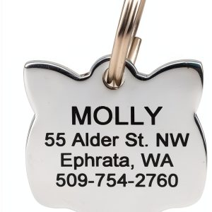 Cat ID Tag GoTags Personalized Stainless Steel Kitty Face Tag 1" x 1"-0