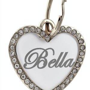 Custom Engraved Stainless Steel Heart Rhinestone Pet ID Tag by Yippo-0