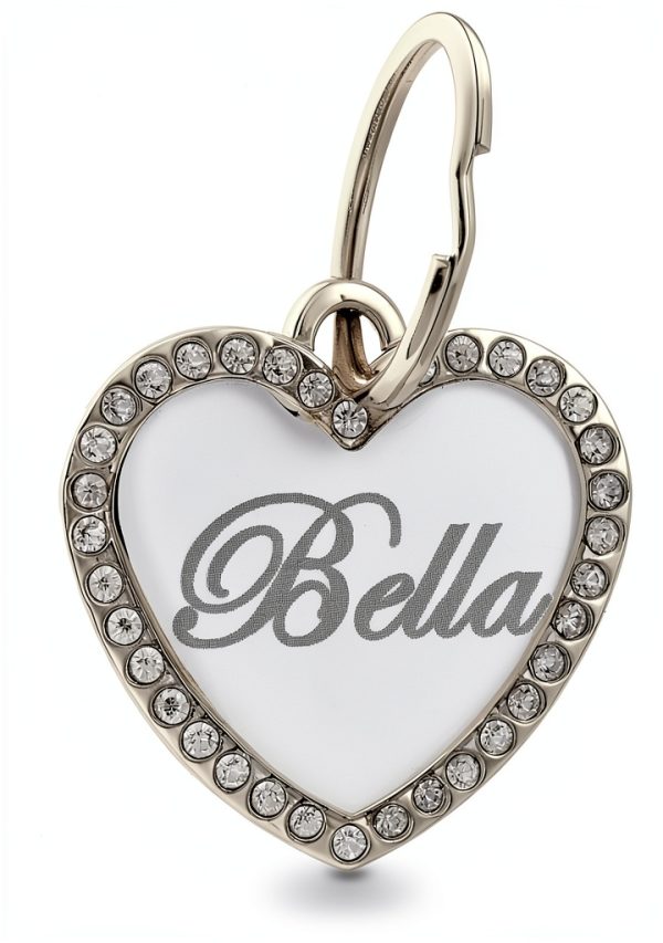 Custom Engraved Stainless Steel Heart Rhinestone Pet ID Tag by Yippo-0