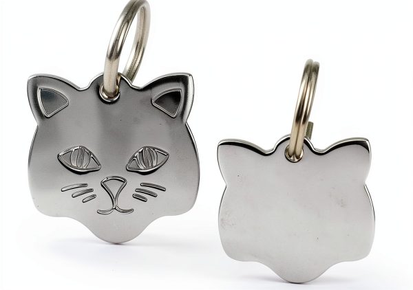 Cat ID Tag GoTags Personalized Stainless Steel Kitty Face Tag 1" x 1"-3