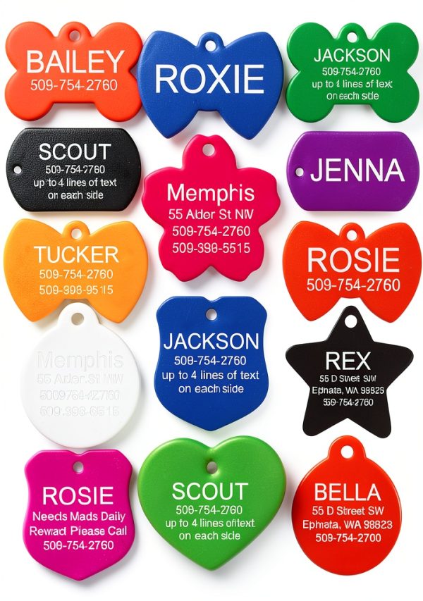 GoTags Personalized Dog and Cat ID Tags, Custom Engraved Bone, Round,-0