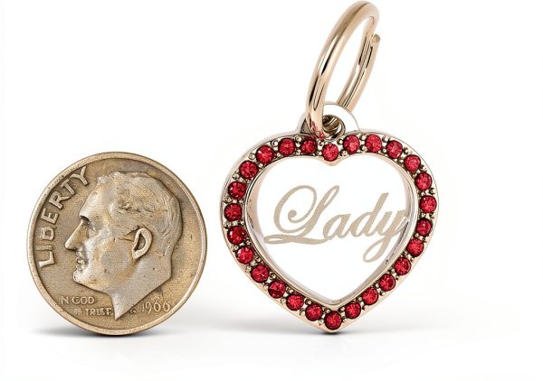 Custom Engraved Stainless Steel Heart Rhinestones Pet ID Tag by Yippo-2