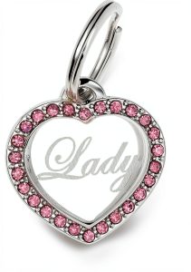 Custom Engraved Stainless Steel Heart Rhinestones Pet ID Tag by Yippo-0