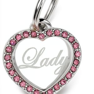 Custom Engraved Stainless Steel Heart Rhinestones Pet ID Tag by Yippo-0