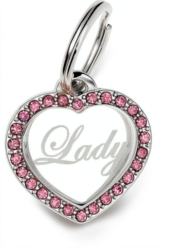 Custom Engraved Stainless Steel Heart Rhinestones Pet ID Tag by Yippo-0